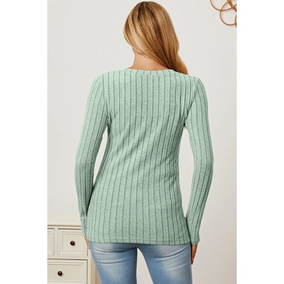 Basic Bae Full Size Ribbed V-Neck Long Sleeve T-Shirt - Picture 2 of 11